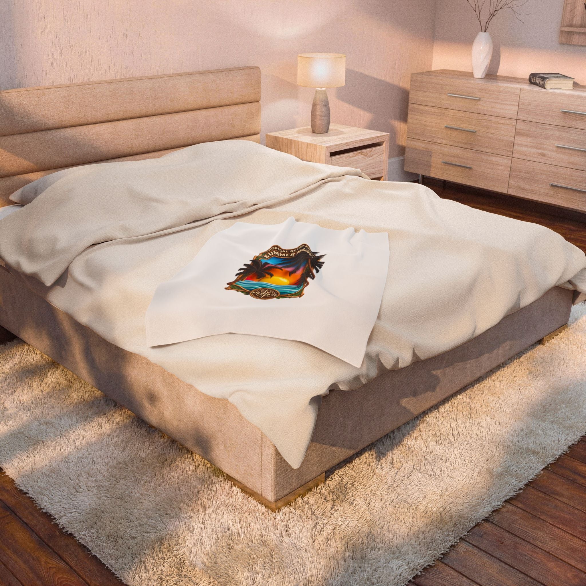 Velveteen Plush Blanket — 'Summer Magic' Tropical Sunset Palm Beach Throw