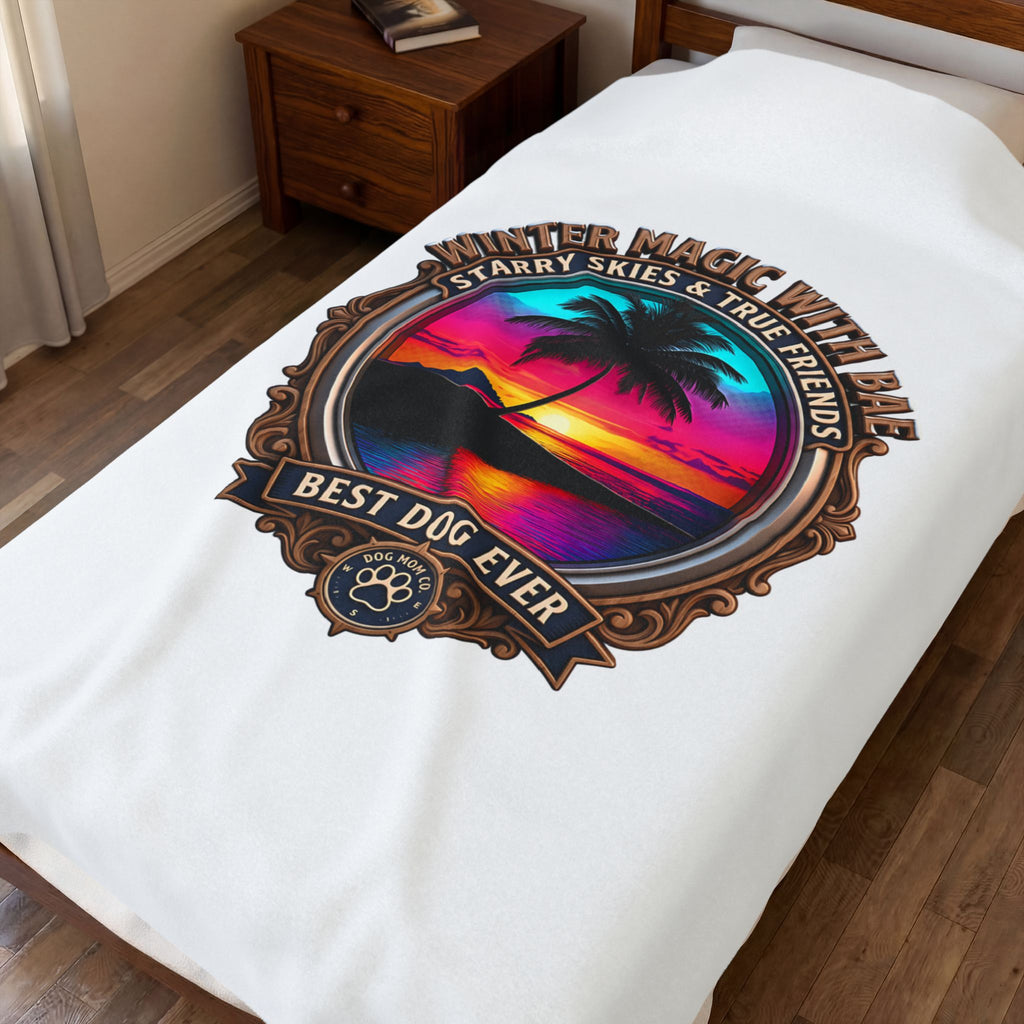 Plush Blanket — "Never Magic With Bark" Tropical Sunset Best Dog Ever Throw